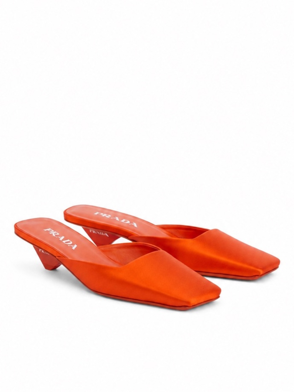 PRADA Satin Square-Toe Mule • Orange • Size 37 Size 7 • NWT • Pristine SOLD OUT